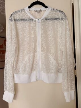 EleVen by Venus Williams White Mesh Bomber Jacket L